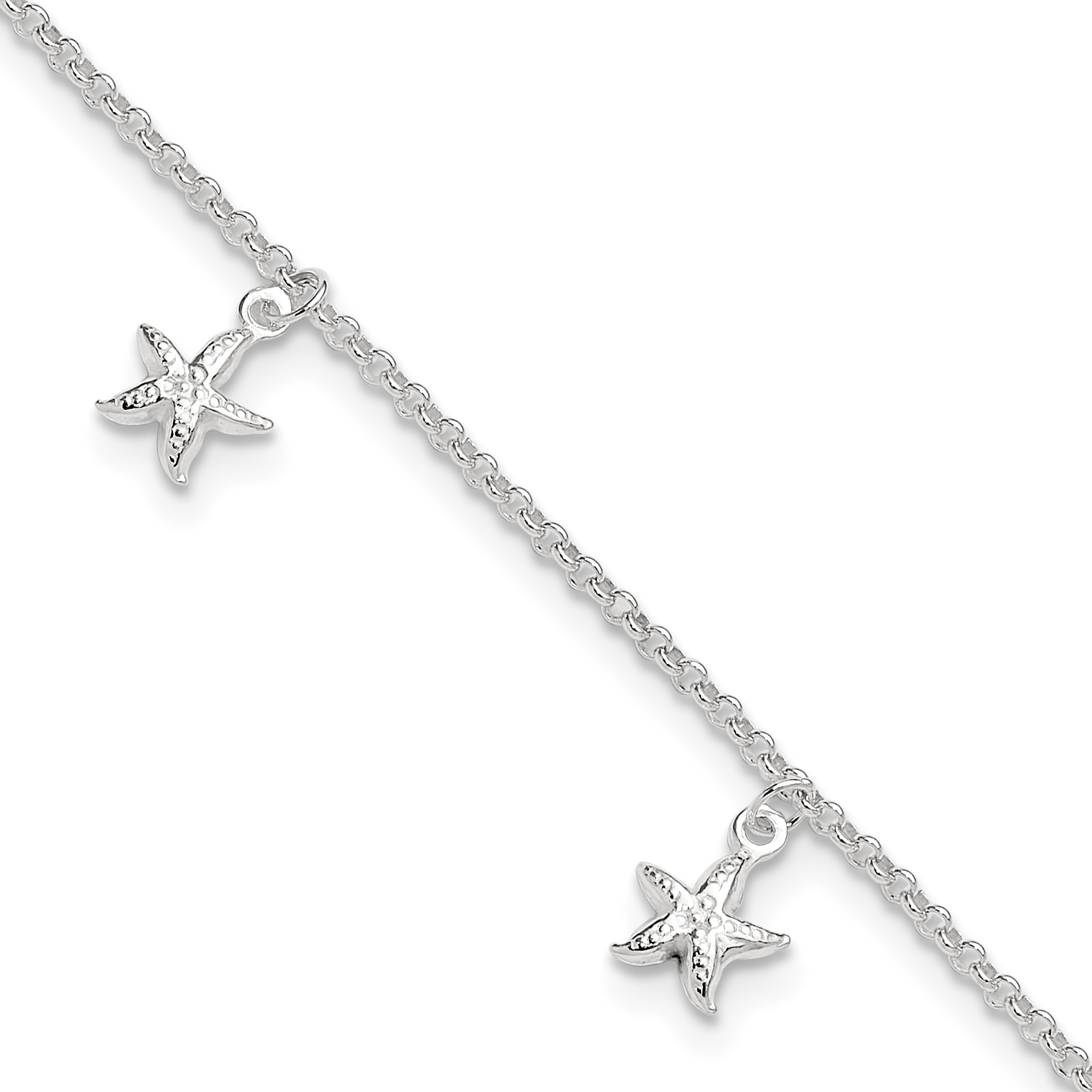 Sterling Silver Starfish Dangles 10 inch Plus 1 inch Ext. Anklet (QG4192-10)