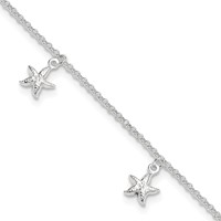 Sterling Silver Starfish Dangles Plus 1 Inch Extender - Total 10 Inch Anklet - 9in view 1
