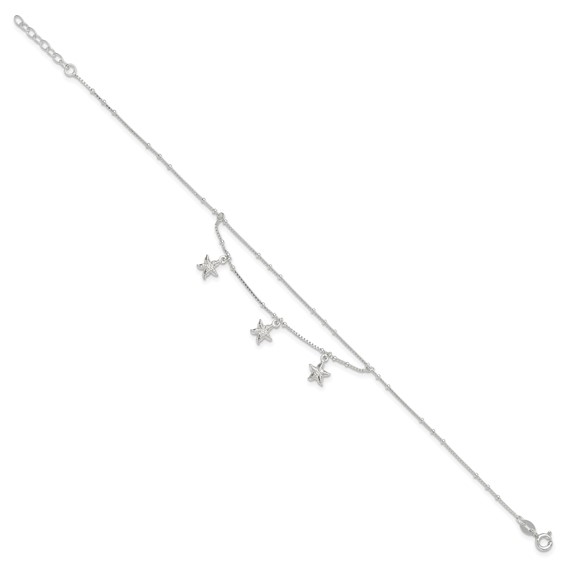 Sterling Silver 2-Strand Starfish 9 inch Plus 1 inch Extender - Total 10 inch Anklet