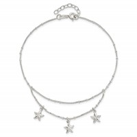 Sterling Silver 2-Strand Starfish Plus 1 Inch Extender - Total 10 Inch Anklet, 9" view 4