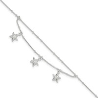 Sterling Silver 2-Strand Starfish Plus 1 Inch Extender - Total 10 Inch Anklet, 9" view 1