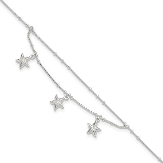 Sterling Silver 2-Strand Starfish 9 inch Plus 1 inch Extender - Total 10 inch Anklet