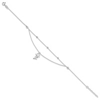 Sterling Silver Palm Tree 2-Strand Plus 1 Inch Extender - Total 10 Inch Anklet, 9" view 2