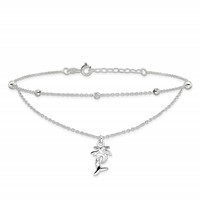 Sterling Silver Palm Tree 2-Strand Plus 1 Inch Extender - Total 10 Inch Anklet, 9" view 3