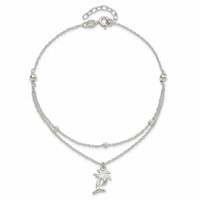 Sterling Silver Palm Tree 2-Strand Plus 1 Inch Extender - Total 10 Inch Anklet, 9" view 4