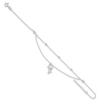 Sterling Silver Palm Tree 2-Strand Plus 1 Inch Extender - Total 10 Inch Anklet, 9" view 5