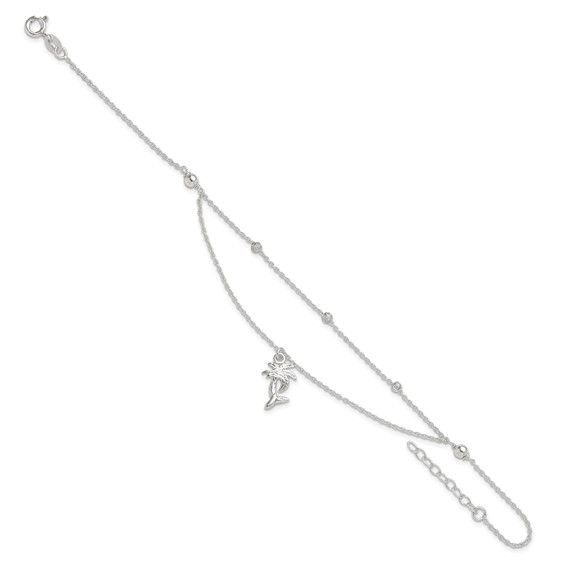 Sterling Silver Palm Tree 2-Strand 9 inch Plus 1 inch Extender - Total 10 inch Anklet