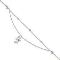 Sterling Silver Palm Tree 2-Strand Plus 1 Inch Extender - Total 10 Inch Anklet, 9" view 1