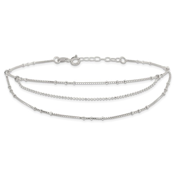 Sterling Silver Multi-Strand 9 inch Plus 1 inch Extender - Total 10 inch Anklet