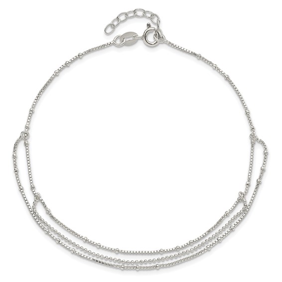 Sterling Silver Multi-Strand 9 inch Plus 1 inch Extender - Total 10 inch Anklet
