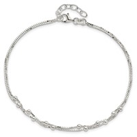 Sterling Silver Beaded 2-strand Plus 1 Inch Extender - Total 10 Inch Anklet, 9" view 4