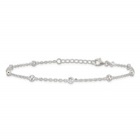 Sterling Silver Bezel CZ 8-Station Plus 1 Inch Extender - Total 9.75 Inch Anklet, 8.75" view 3