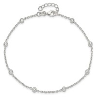 Sterling Silver Bezel CZ 8-Station Plus 1 Inch Extender - Total 9.75 Inch Anklet, 8.75" view 4