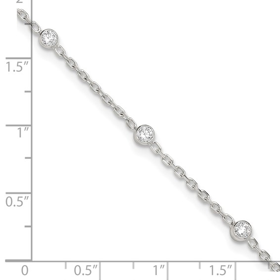 Sterling Silver Bezel CZ 8-Station 8.75 inch Plus 1 inch extender - Total 9.75 inch Anklet