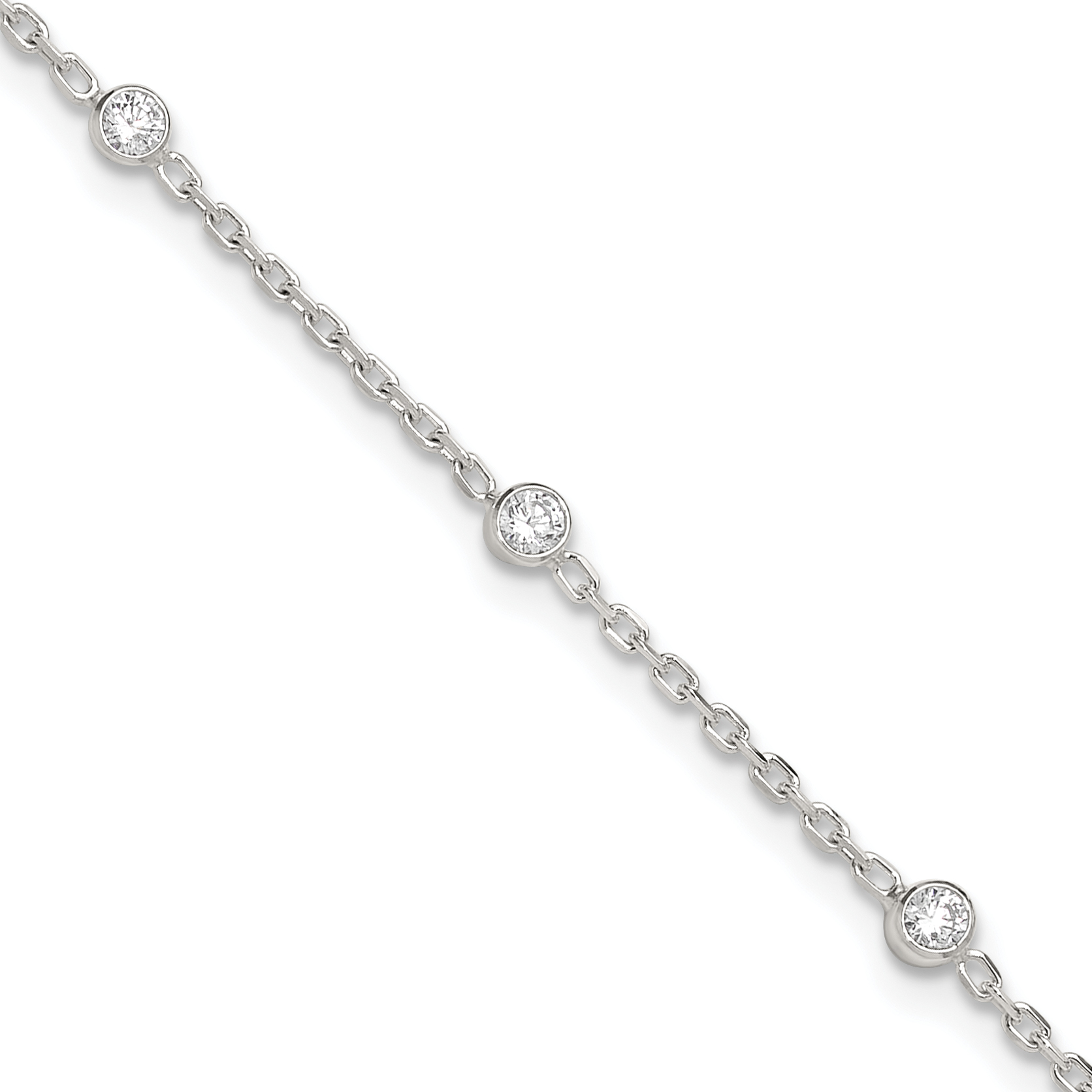 Sterling Silver Rhodium-plated Polished w/CZ 10in Plus 1in ext. Anklet (QG4197-10)