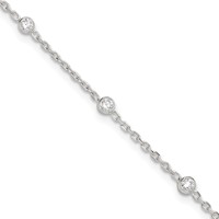 Sterling Silver Bezel CZ 8-Station Plus 1 Inch Extender - Total 9.75 Inch Anklet, 8.75" view 1