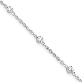 Sterling Silver Bezel CZ 8-Station 8.75 inch Plus 1 inch extender - Total 9.75 inch Anklet