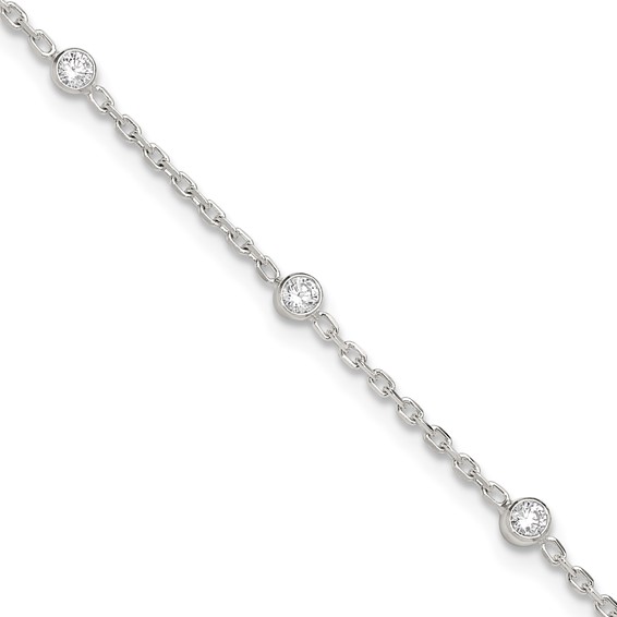 Sterling Silver Bezel CZ 8-Station 8.75 inch Plus 1 inch extender - Total 9.75 inch Anklet