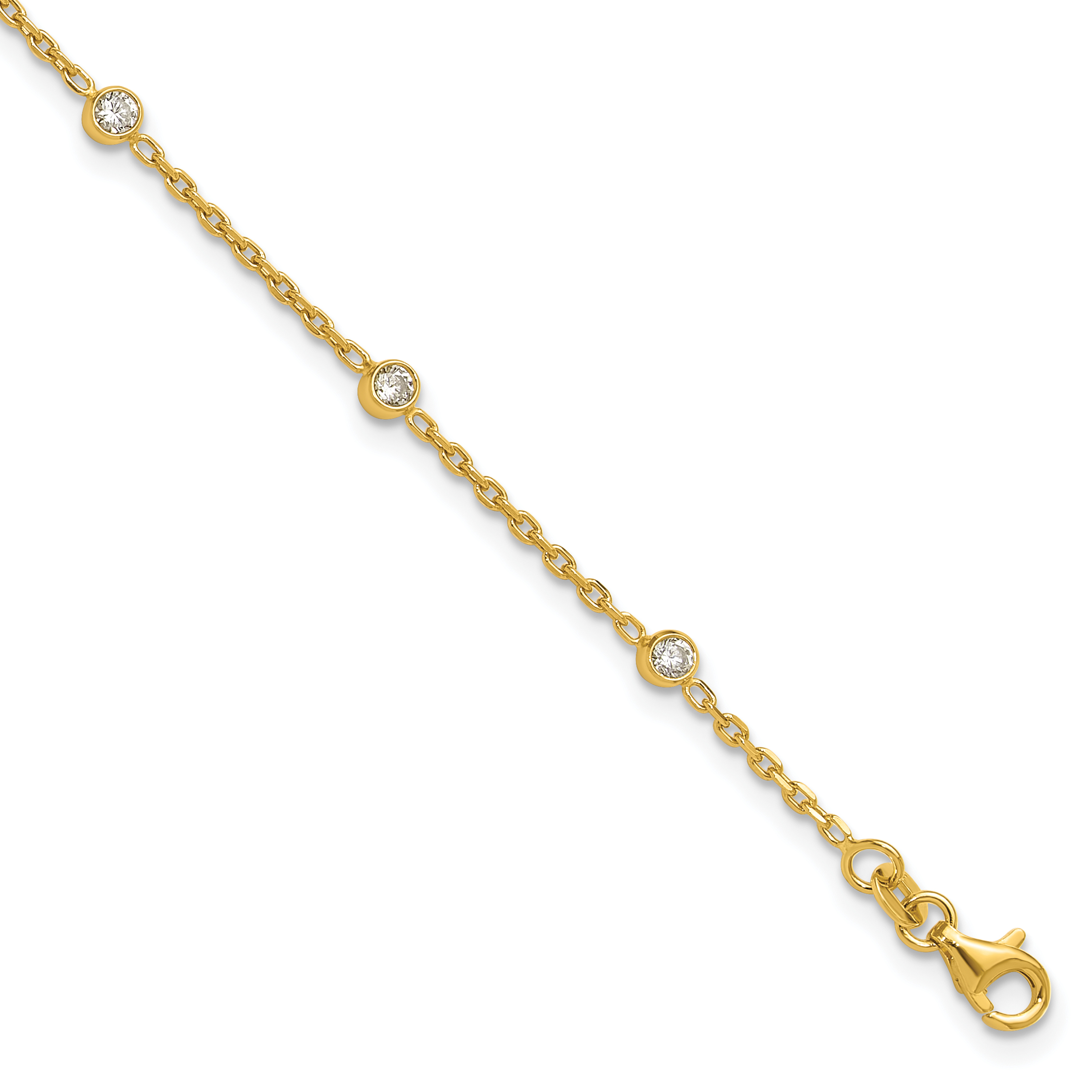 Sterling Silver Gold-tone Polished CZ Stations 9in Plus 1in ext Anklet (QG4197GP-9)