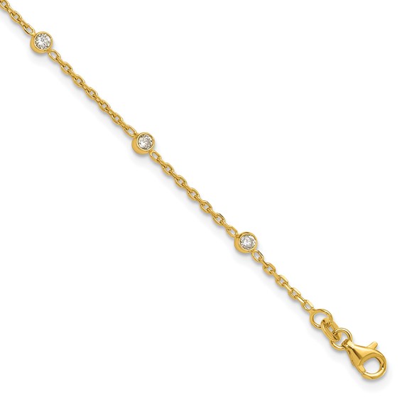 Sterling Silver Gold-tone Bezel CZ 8-Station 9 inch Plus 1 inch Extender - Total 10 inch Anklet