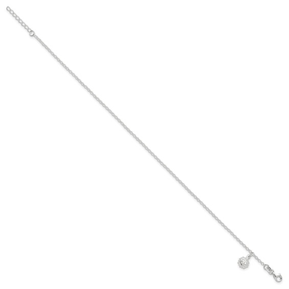 Sterling Silver Sun Charm 10 inch Plus 1 inch Extender - Total 11 inch Anklet