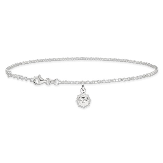 Sterling Silver Sun Charm 10 inch Plus 1 inch Extender - Total 11 inch Anklet
