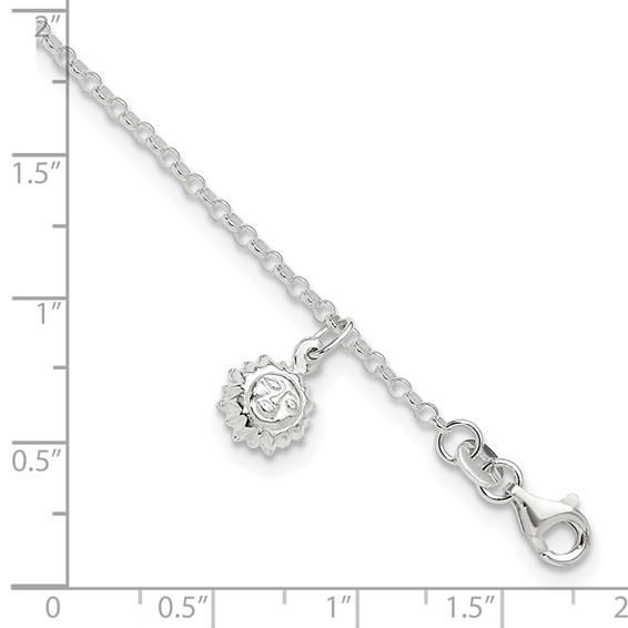 Sterling Silver Sun Charm 10 inch Plus 1 inch Extender - Total 11 inch Anklet