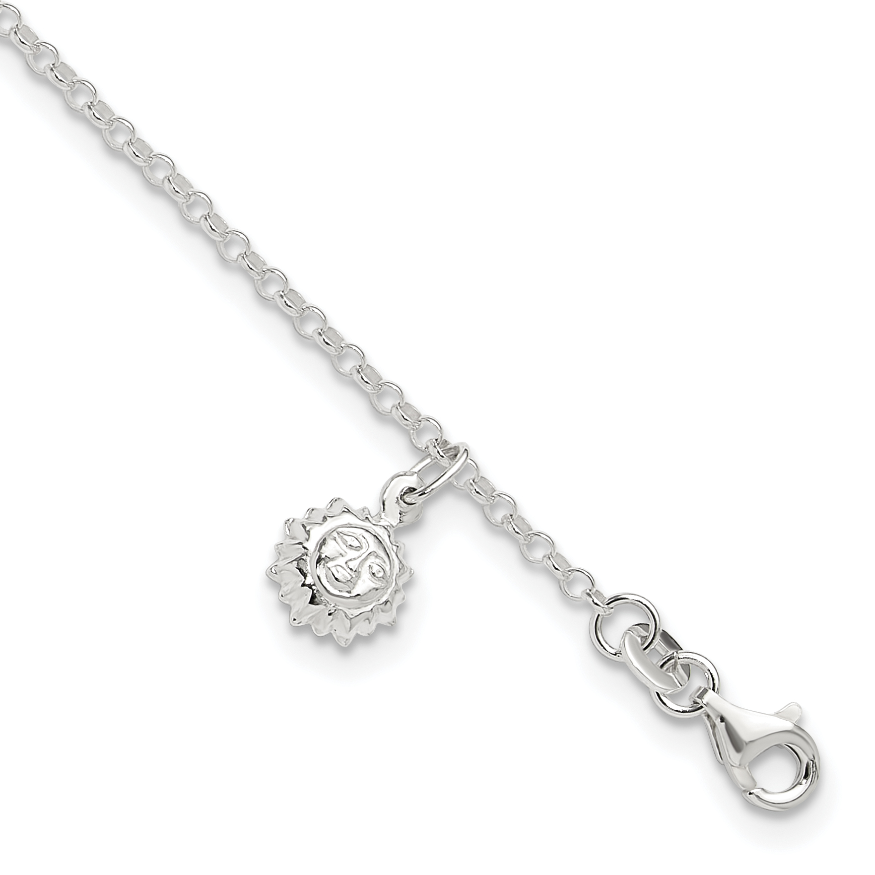 Sterling Silver Sun 10 inch Plus 1 inch Ext. Anklet (QG4199-10)
