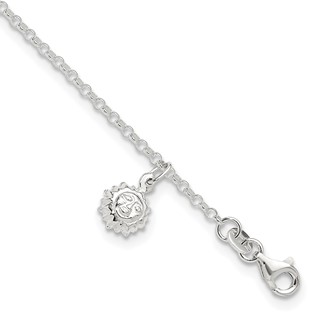 Sterling Silver Sun Charm 10 inch Plus 1 inch Extender - Total 11 inch Anklet