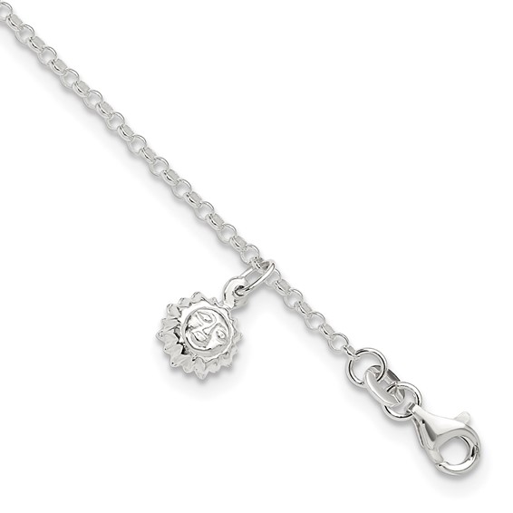 Sterling Silver Sun Charm 10 inch Plus 1 inch Extender - Total 11 inch Anklet