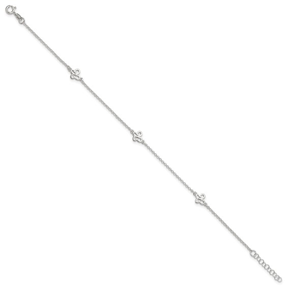 Sterling Silver Butterflies 9 inch Plus 1 inch Extender - Total 10 inch Anklet