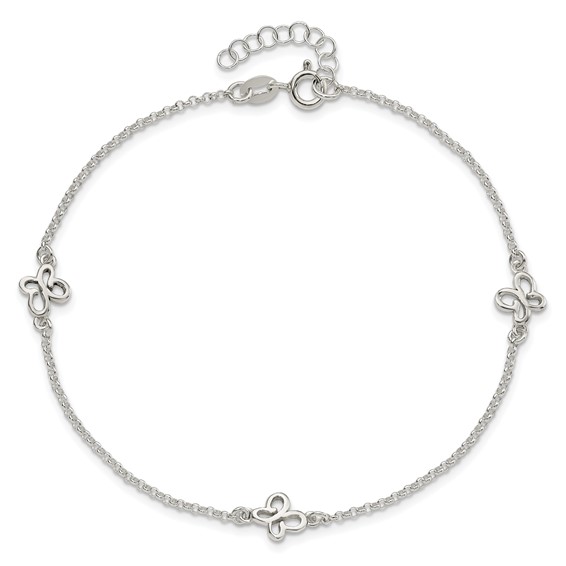 Sterling Silver Butterflies 9 inch Plus 1 inch Extender - Total 10 inch Anklet