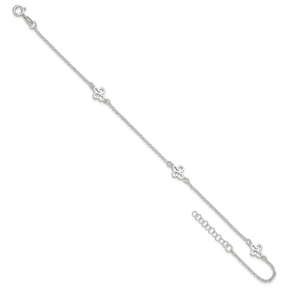 Sterling Silver Butterflies 9 inch Plus 1 inch Extender - Total 10 inch Anklet