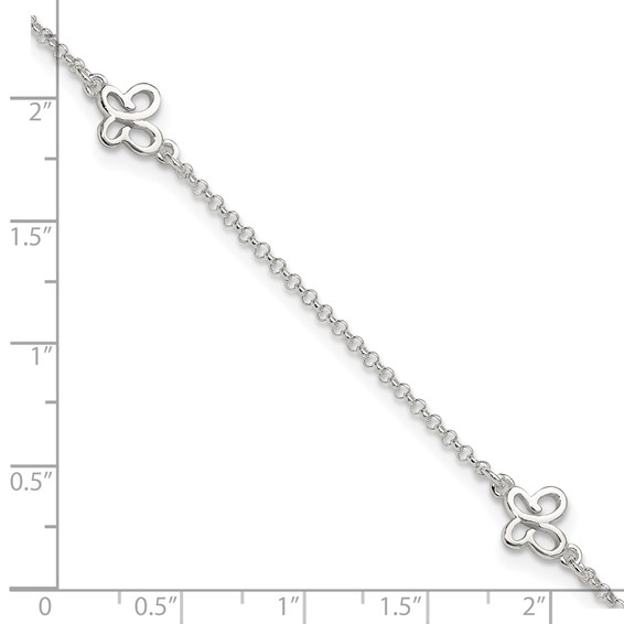 Sterling Silver Butterflies 9 inch Plus 1 inch Extender - Total 10 inch Anklet