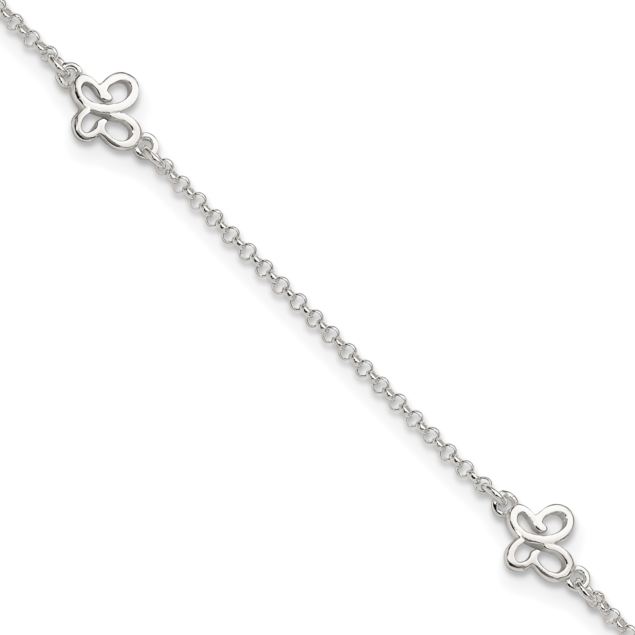 Sterling Silver Polished Butterfly 9in Plus 1in Ext Anklet (QG4201-9)