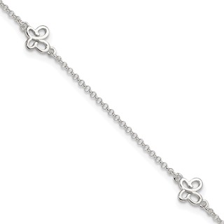 Sterling Silver Butterflies 9 inch Plus 1 inch Extender - Total 10 inch Anklet