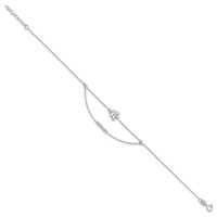 Sterling Silver Butterfly and Beads 2-Strand Plus 1 Inch Extender - Total 10 Inch Anklet - 9in view 2