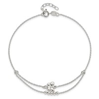 Sterling Silver Butterfly and Beads 2-Strand Plus 1 Inch Extender - Total 10 Inch Anklet - 9in view 3