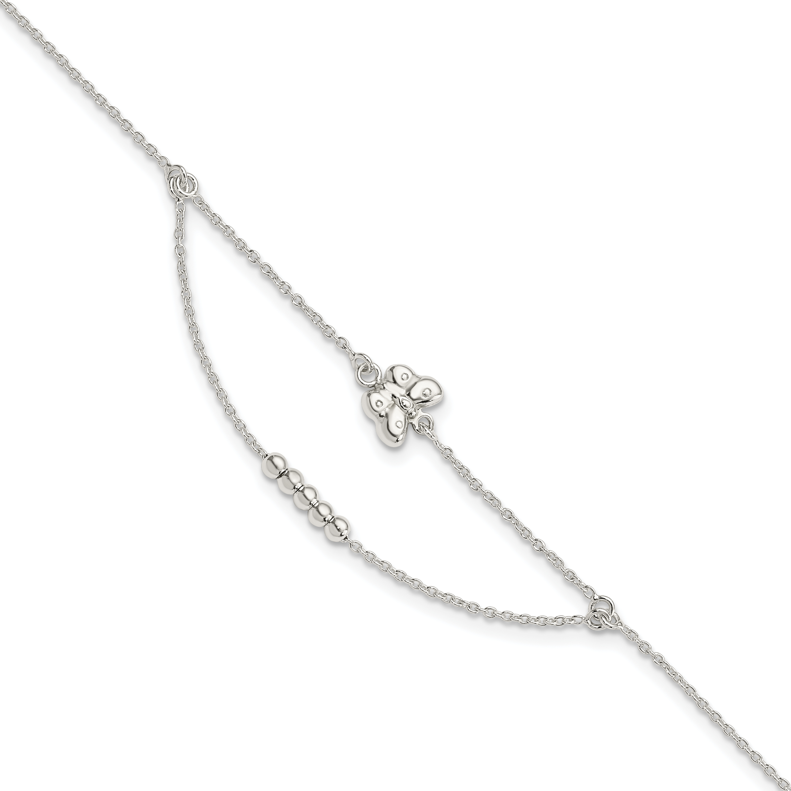 Sterling Silver Polished 9in Plus 1in Ext Butterfly Anklet (QG4202-9)