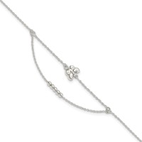 Sterling Silver Butterfly and Beads 2-Strand Plus 1 Inch Extender - Total 10 Inch Anklet - 9in view 1