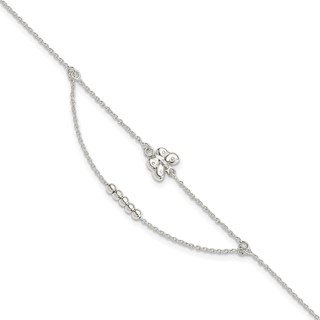 Sterling Silver Butterfly and Beads 2-Strand 9 inch Plus 1 inch Extender - Total 10 inch Anklet