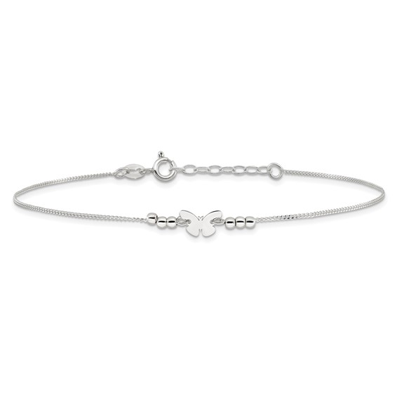 Sterling Silver Butterfly 9 inch Plus 1 inch Extender - Total 10 inch Anklet