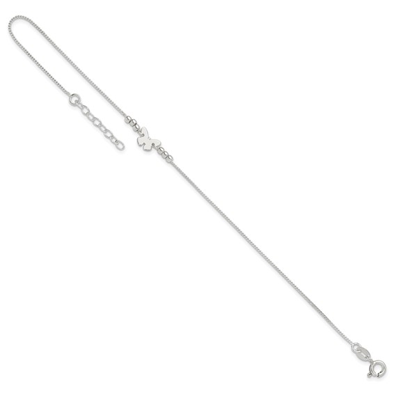 Sterling Silver Butterfly 9 inch Plus 1 inch Extender - Total 10 inch Anklet