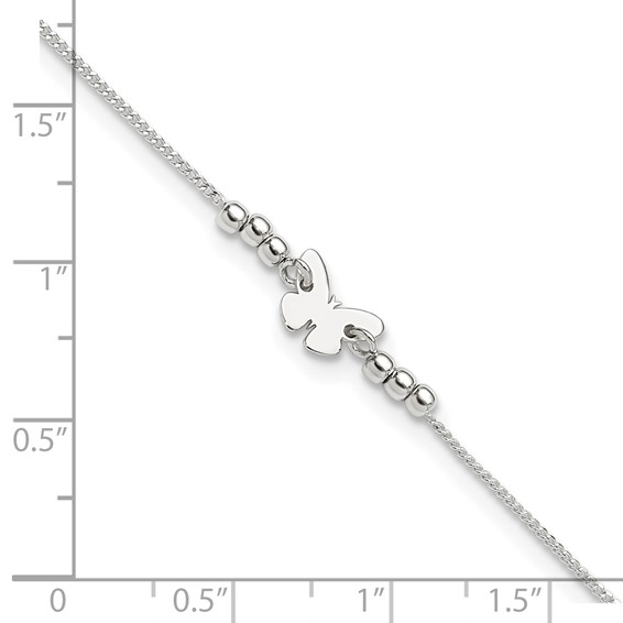 Sterling Silver Butterfly 9 inch Plus 1 inch Extender - Total 10 inch Anklet