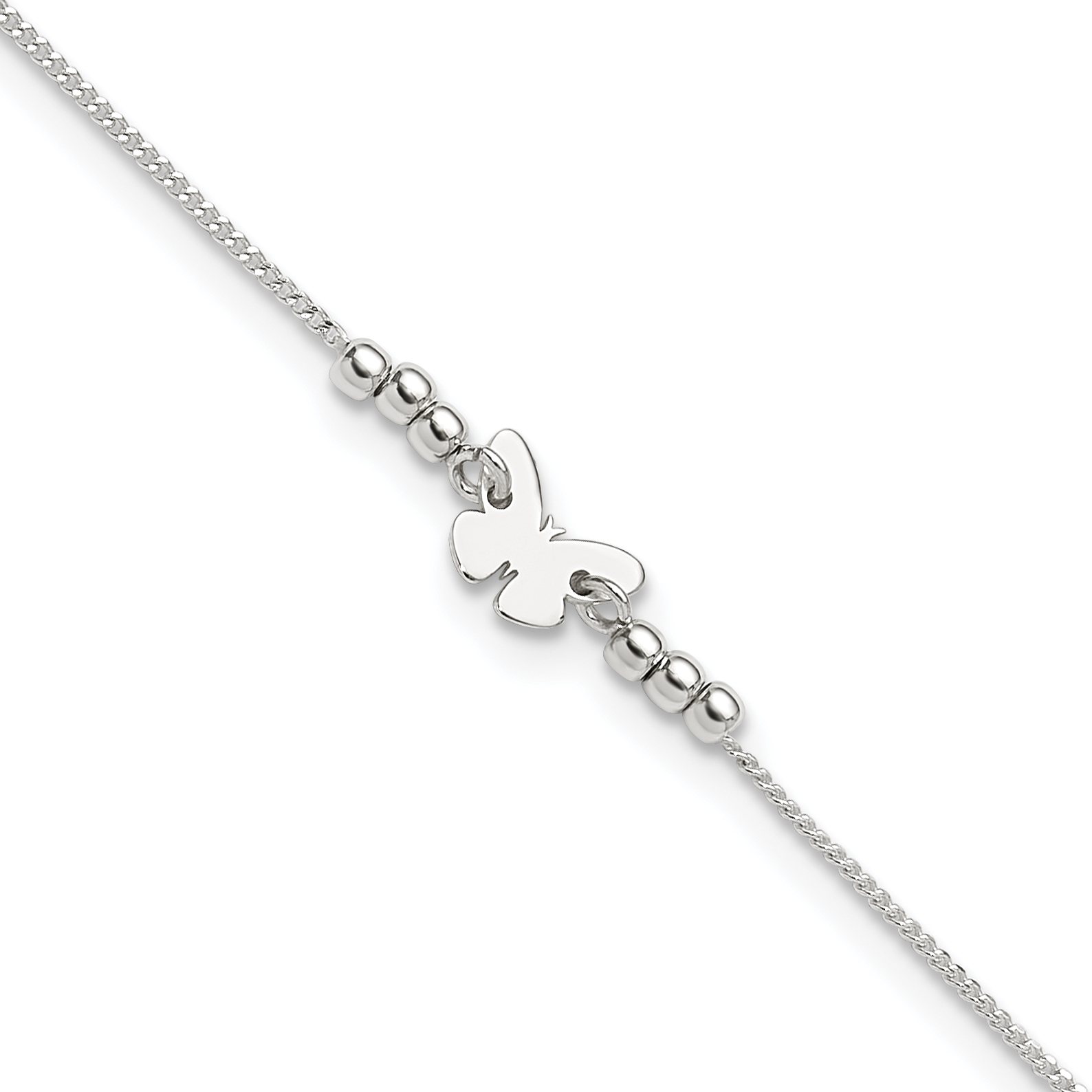 Sterling Silver Polished 9in Plus 1in Ext Butterfly Anklet (QG4203-9)