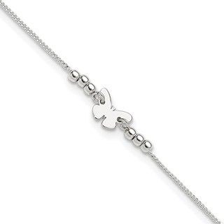Sterling Silver Butterfly 9 inch Plus 1 inch Extender - Total 10 inch Anklet