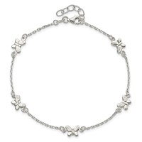 Sterling Silver Butterflies Plus 1 Inch Extender - Total 10 Inch Anklet, 9" view 4