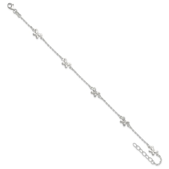 Sterling Silver Butterflies 9 inch Plus 1 inch Extender - Total 10 inch Anklet