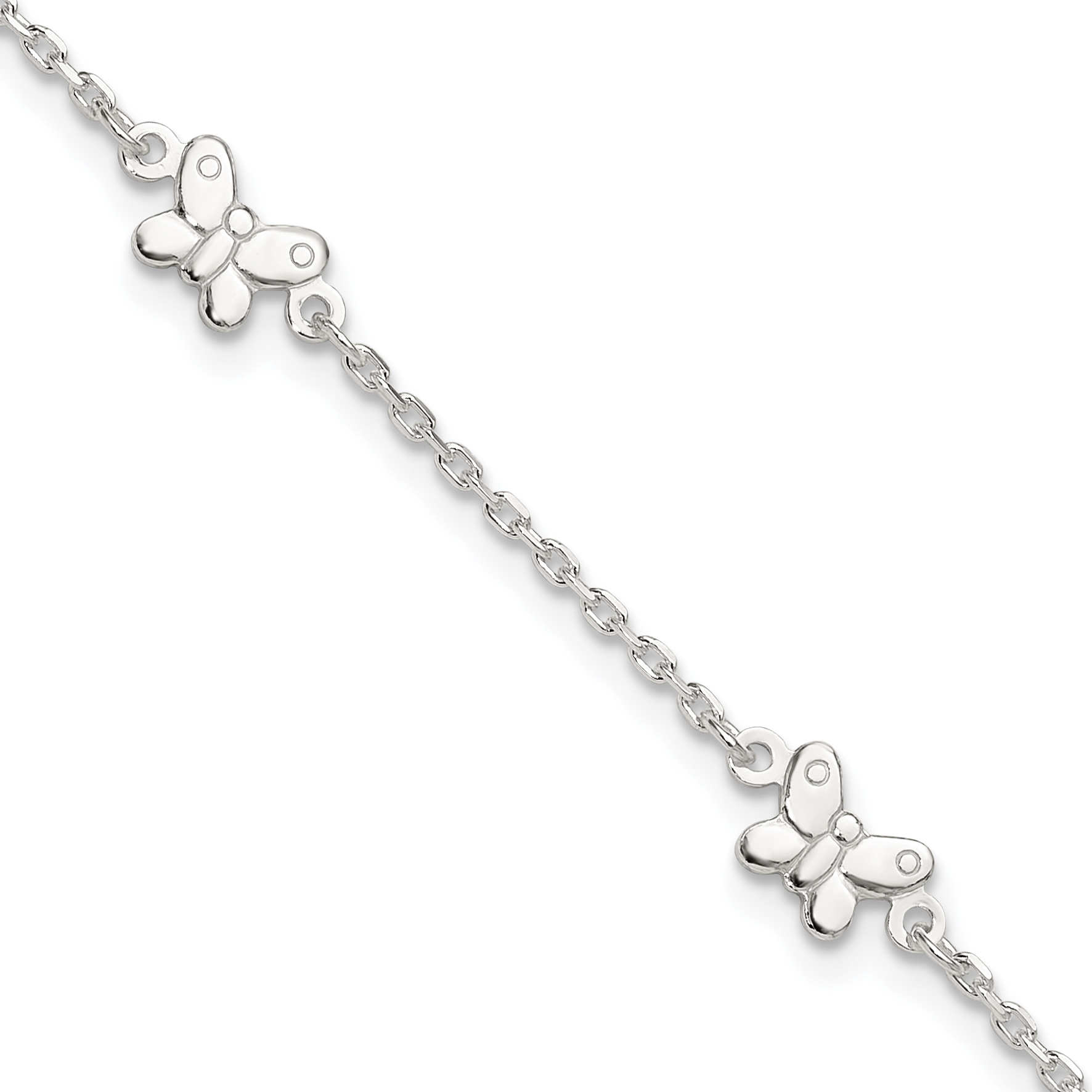 Sterling Silver Polished Butterfly 9in Plus 1in Ext Anklet (QG4204-9)