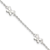 Sterling Silver Butterflies Plus 1 Inch Extender - Total 10 Inch Anklet, 9" view 1